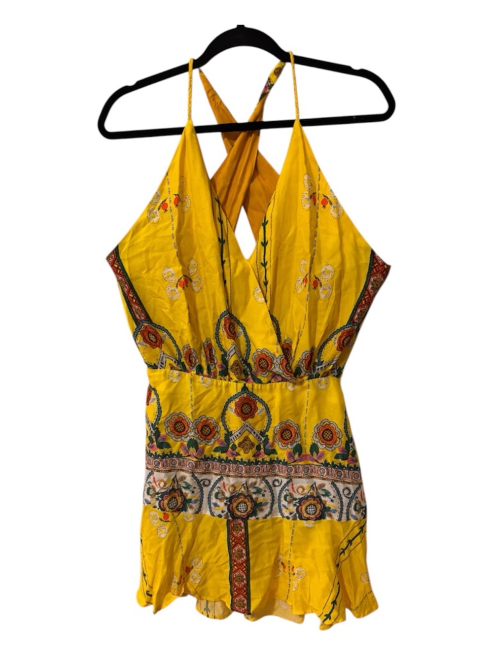 FARM Rio Yellow Floral Open-Back Mini Dress NWT Strappy Boho Summer Sz M